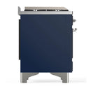 ILVE Majestic III 36-inch Dual Fuel Range with 5 Liquid Propane Burner, Griddle and Solid Door Electric Oven in Midnight Blue with Chrome Trim (UM36FQNR3MBCLP)