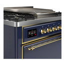 ILVE Majestic III 36-inch Dual Fuel Range with 6 Natural Gas Burner, Griddle and Solid Door Electric Oven in Blue Grey with Brass Trim (UM36FQNR3MBG)