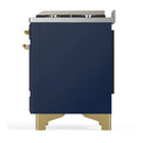ILVE Majestic III 36-inch Dual Fuel Range with 6 Natural Gas Burner, Griddle and Solid Door Electric Oven in Blue Grey with Brass Trim (UM36FQNR3MBG)