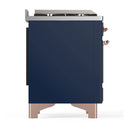 ILVE Majestic III 36-inch Dual Fuel Range with 6 Natural Gas Burner, Griddle and Solid Door Electric Oven in Midnight Blue with Copper Trim (UM36FQNR3MBP)