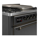ILVE Majestic III 36-inch Dual Fuel Range with 5 Liquid Propane Burner, Griddle and Solid Door Electric Oven in Graphite Matte with Burnished Trim (UM36FQNR3MGBLP)