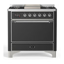 ILVE Majestic III 36-inch Dual Fuel Range with 6 Natural Gas Burner, Griddle and Solid Door Electric Oven in Graphite Matte with Chrome Trim (UM36FQNR3MGC)