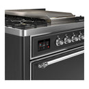 ILVE Majestic III 36-inch Dual Fuel Range with 6 Natural Gas Burner, Griddle and Solid Door Electric Oven in Graphite Matte with Chrome Trim (UM36FQNR3MGC)