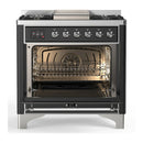 ILVE Majestic III 36-inch Dual Fuel Range with 6 Natural Gas Burner, Griddle and Solid Door Electric Oven in Graphite Matte with Chrome Trim (UM36FQNR3MGC)