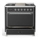 ILVE Majestic III 36-inch Dual Fuel Range with 6 Natural Gas Burner, Griddle and Solid Door Electric Oven in Graphite Matte with Chrome Trim (UM36FQNR3MGC)