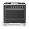 ILVE Majestic III 36-inch Dual Fuel Range with 6 Natural Gas Burner, Griddle and Solid Door Electric Oven in Graphite Matte with Chrome Trim (UM36FQNR3MGC)