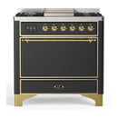 ILVE Majestic III 36-inch Dual Fuel Range with 6 Natural Gas Burner, Griddle and Solid Door Electric Oven in Graphite Matte with Brass Trim (UM36FQNR3MGG)