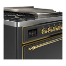 ILVE Majestic III 36-inch Dual Fuel Range with 5 Liquid Propane Burner, Griddle and Solid Door Electric Oven in Graphite Matte with Brass Trim (UM36FQNR3MGGLP)