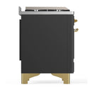 ILVE Majestic III 36-inch Dual Fuel Range with 5 Liquid Propane Burner, Griddle and Solid Door Electric Oven in Graphite Matte with Brass Trim (UM36FQNR3MGGLP)