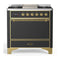 ILVE Majestic III 36-inch Dual Fuel Range with 6 Natural Gas Burner, Griddle and Solid Door Electric Oven in Graphite Matte with Brass Trim (UM36FQNR3MGG)