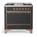 ILVE Majestic III 36-inch Dual Fuel Range with 6 Natural Gas Burner, Griddle and Solid Door Electric Oven in Graphite Matte with Copper Trim (UM36FQNR3MGP)