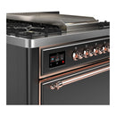 ILVE Majestic III 36-inch Dual Fuel Range with 6 Natural Gas Burner, Griddle and Solid Door Electric Oven in Graphite Matte with Copper Trim (UM36FQNR3MGP)