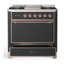 ILVE Majestic III 36-inch Dual Fuel Range with 5 Liquid Propane Burner, Griddle and Solid Door Electric Oven in Graphite Matte with Copper Trim (UM36FQNR3MGPLP)