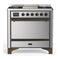 ILVE Majestic III 36-inch Dual Fuel Range with 6 Natural Gas Burner, Griddle and Solid Door Electric Oven in Stainless Steel with Burnished Trim (UM36FQNR3SSB)