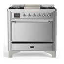 ILVE Majestic III 36-inch Dual Fuel Range with 6 Natural Gas Burner, Griddle and Solid Door Electric Oven in Stainless Steel with Chrome Trim (UM36FQNR3SSC)