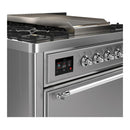 ILVE Majestic III 36-inch Dual Fuel Range with 6 Natural Gas Burner, Griddle and Solid Door Electric Oven in Stainless Steel with Chrome Trim (UM36FQNR3SSC)