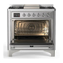 ILVE Majestic III 36-inch Dual Fuel Range with 5 Liquid Propane Burner, Griddle and Solid Door Electric Oven in Stainless Steel with Chrome Trim (UM36FQNR3SSCLP)