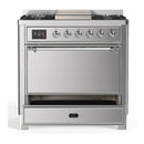 ILVE Majestic III 36-inch Dual Fuel Range with 6 Natural Gas Burner, Griddle and Solid Door Electric Oven in Stainless Steel with Chrome Trim (UM36FQNR3SSC)