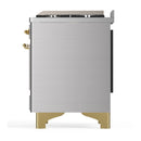ILVE Majestic III 36-inch Dual Fuel Range with 6 Natural Gas Burner, Griddle and Solid Door Electric Oven in Stainless Steel with Brass Trim (UM36FQNR3SSG)