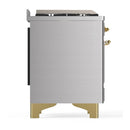 ILVE Majestic III 36-inch Dual Fuel Range with 5 Liquid Propane Burner, Griddle and Solid Door Electric Oven in Stainless Steel with Brass Trim (UM36FQNR3SSGLP)