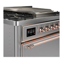 ILVE Majestic III 36-inch Dual Fuel Range with 5 Liquid Propane Burner, Griddle and Solid Door Electric Oven in Stainless Steel with Copper Trim (UM36FQNR3SSPLP)