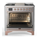 ILVE Majestic III 36-inch Dual Fuel Range with 5 Liquid Propane Burner, Griddle and Solid Door Electric Oven in Stainless Steel with Copper Trim (UM36FQNR3SSPLP)