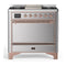 ILVE Majestic III 36-inch Dual Fuel Range with 6 Natural Gas Burner, Griddle and Solid Door Electric Oven in Stainless Steel with Copper Trim (UM36FQNR3SSP)
