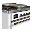 ILVE Majestic III 36-inch Dual Fuel Range with 6 Natural Gas Burner, Griddle and Solid Door Electric Oven in White with Burnished Trim (UM36FQNR3WHB)