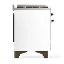 ILVE Majestic III 36-inch Dual Fuel Range with 6 Natural Gas Burner, Griddle and Solid Door Electric Oven in White with Burnished Trim (UM36FQNR3WHB)