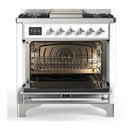 ILVE Majestic III 36-inch Dual Fuel Range with 6 Natural Gas Burner, Griddle and Solid Door Electric Oven in White with Chrome Trim (UM36FQNR3WHC)