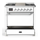 ILVE Majestic III 36-inch Dual Fuel Range with 6 Natural Gas Burner, Griddle and Solid Door Electric Oven in White with Chrome Trim (UM36FQNR3WHC)