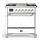 ILVE Majestic III 36-inch Dual Fuel Range with 6 Natural Gas Burner, Griddle and Solid Door Electric Oven in White with Chrome Trim (UM36FQNR3WHC)