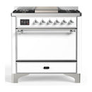 ILVE Majestic III 36-inch Dual Fuel Range with 5 Liquid Propane Burner, Griddle and Solid Door Electric Oven in White with Chrome Trim (UM36FQNR3WHCLP)
