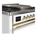ILVE Majestic III 36-inch Dual Fuel Range with 5 Liquid Propane Burner, Griddle and Solid Door Electric Oven in White with Brass Trim (UM36FQNR3WHGLP)