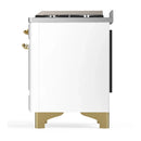 ILVE Majestic III 36-inch Dual Fuel Range with 6 Natural Gas Burner, Griddle and Solid Door Electric Oven in White with Brass Trim (UM36FQNR3WHG)