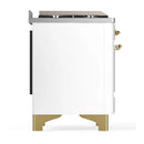 ILVE Majestic III 36-inch Dual Fuel Range with 6 Natural Gas Burner, Griddle and Solid Door Electric Oven in White with Brass Trim (UM36FQNR3WHG)