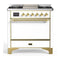 ILVE Majestic III 36-inch Dual Fuel Range with 5 Liquid Propane Burner, Griddle and Solid Door Electric Oven in White with Brass Trim (UM36FQNR3WHGLP)