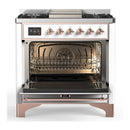ILVE Majestic III 36-inch Dual Fuel Range with 5 Liquid Propane Burner, Griddle and Solid Door Electric Oven in White with Copper Trim (UM36FQNR3WHPLP)