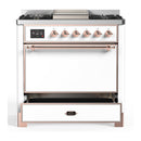 ILVE Majestic III 36-inch Dual Fuel Range with 5 Liquid Propane Burner, Griddle and Solid Door Electric Oven in White with Copper Trim (UM36FQNR3WHPLP)