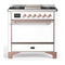 ILVE Majestic III 36-inch Dual Fuel Range with 6 Natural Gas Burner, Griddle and Solid Door Electric Oven in White with Copper Trim (UM36FQNR3WHP)