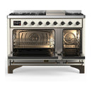 ILVE Majestic III 48-inch Dual Fuel Range with 5 Liquid Propane Burner, Griddle and Triple Glass Door Electric Oven in Antique White with Burnished Trim (UM48FNR3AWBLP)