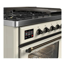 ILVE Majestic III 48-inch Dual Fuel Range with 5 Natural Gas Burner, Griddle and Triple Glass Door Electric Oven in Antique White with Burnished Trim (UM48FNR3AWB)