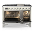 ILVE Majestic III 48-inch Dual Fuel Range with 5 Natural Gas Burner, Griddle and Triple Glass Door Electric Oven in Antique White with Chrome Trim (UM48FNR3AWC)