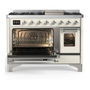 ILVE Majestic III 48-inch Dual Fuel Range with 5 Natural Gas Burner, Griddle and Triple Glass Door Electric Oven in Antique White with Chrome Trim (UM48FNR3AWC)