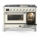 ILVE Majestic III 48-inch Dual Fuel Range with 5 Natural Gas Burner, Griddle and Triple Glass Door Electric Oven in Antique White with Chrome Trim (UM48FNR3AWC)