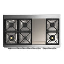 ILVE Majestic III 48-inch Dual Fuel Range with 5 Natural Gas Burner, Griddle and Triple Glass Door Electric Oven in Antique White with Chrome Trim (UM48FNR3AWC)
