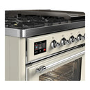 ILVE Majestic III 48-inch Dual Fuel Range with 5 Liquid Propane Burner, Griddle and Triple Glass Door Electric Oven in Antique White with Chrome Trim (UM48FNR3AWCLP)