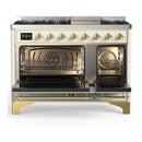 ILVE Majestic III 48-inch Dual Fuel Range with 5 Natural Gas Burner, Griddle and Triple Glass Door Electric Oven in Antique White with Brass Trim (UM48FNR3AWG)