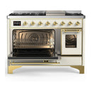 ILVE Majestic III 48-inch Dual Fuel Range with 5 Natural Gas Burner, Griddle and Triple Glass Door Electric Oven in Antique White with Brass Trim (UM48FNR3AWG)