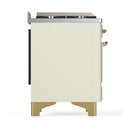 ILVE Majestic III 48-inch Dual Fuel Range with 5 Natural Gas Burner, Griddle and Triple Glass Door Electric Oven in Antique White with Brass Trim (UM48FNR3AWG)